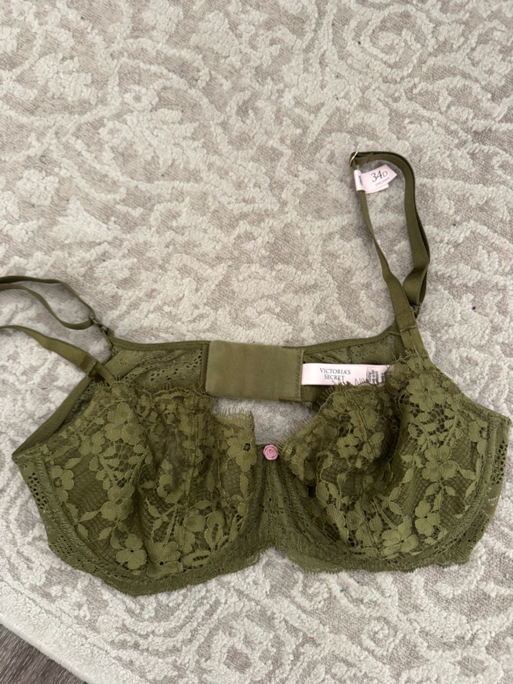 Victoria's Secret Olive Lace Bra Strap with Pink Size Tag